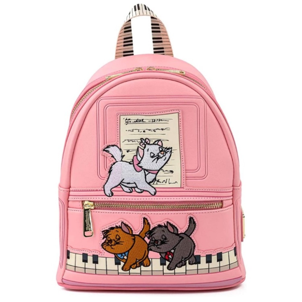 NWT Loungefly Aristocats Pink Piano Kitties Mini Backpack with piano key straps!
